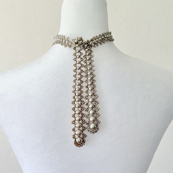Vintage French Art Deco Glass Faux Pearl Lariat Necklace Circa 1920s-1930s. - Picture 7 of 16